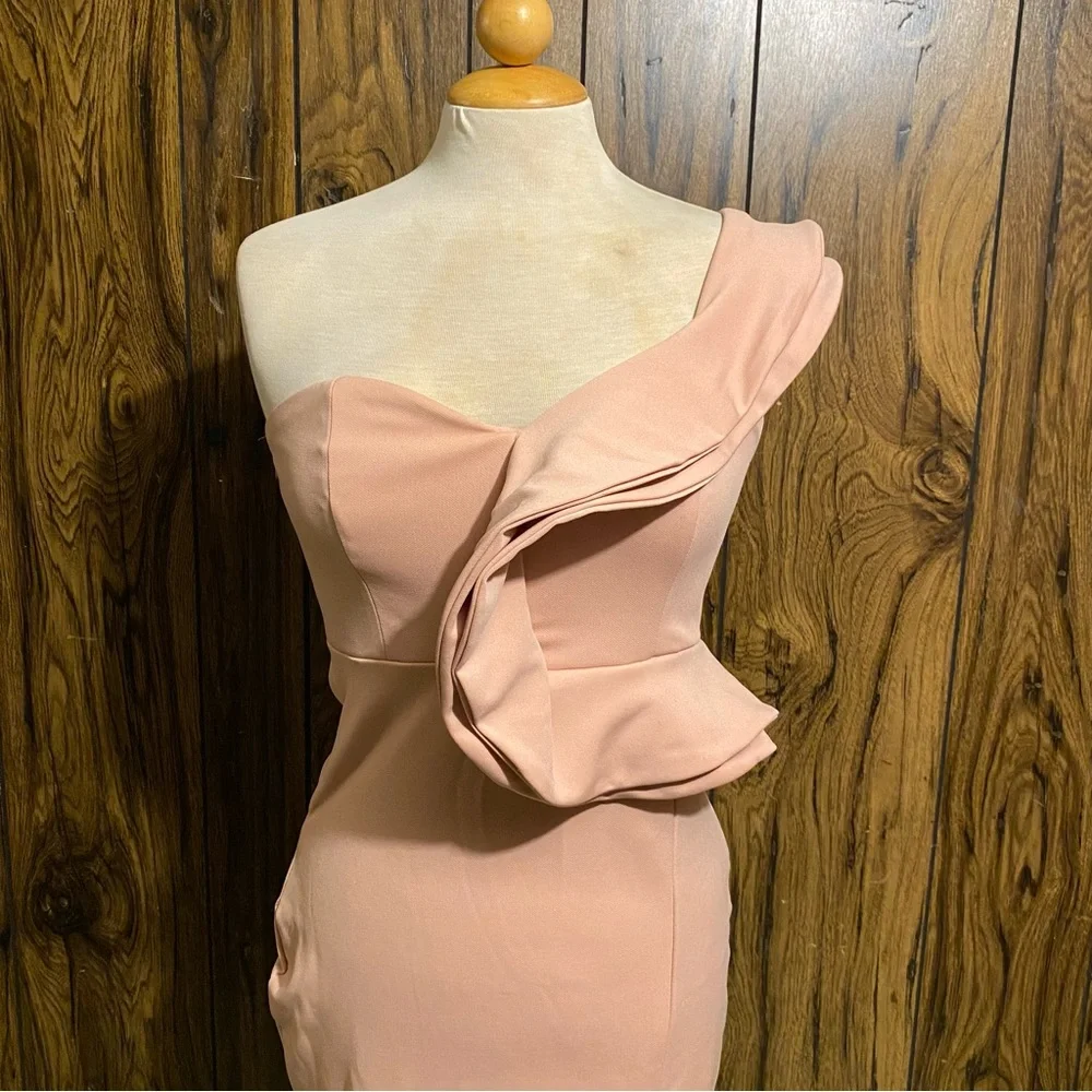 Nude One Shoulder Side Split Cocktail Party Bandage Dress - Picture 7 of 10